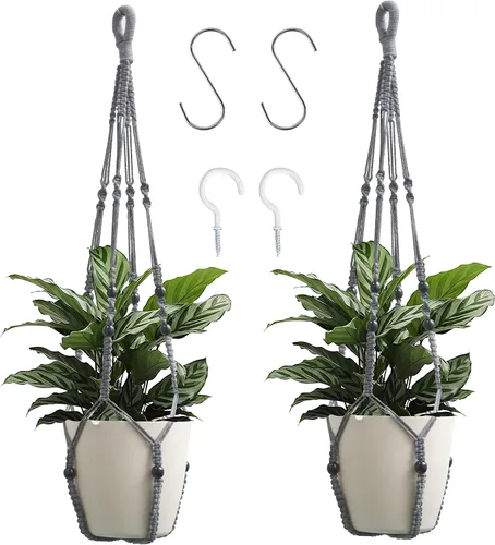 Miniatura 5 de Colgador de macramé para colgar plantas de interior con cuentas de madera, macetas de macramé sin borlas, para interiores y exteriores, decoración