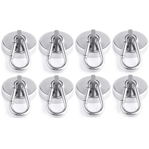 Miniatura 9 de WELLZEER Ganchos magnéticos de 100 libras, ganchos magnéticos negros con mosquetón giratorio para colgar refrigerador, fuerte imán de neodimio