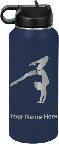 Miniatura 56 de LaserGram Botella de agua personalizada, soporte de mano de gimnasta, acero inoxidable de doble pared aislada al vacío con popote superior, regalo