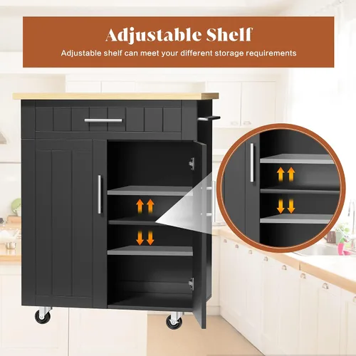 Miniatura 5 de SUNLEI Carrito de isla de cocina con ruedas con armario de almacenamiento y cajón, mesa de cocina con ruedas de 26 pulgadas de ancho, asa