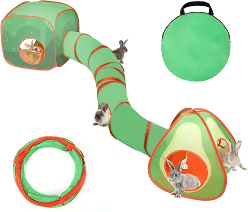 Miniatura 8 de BWOGUE Túneles y tubos de conejo, tubo plegable para escondite de conejo y cubos plegables, patio de recreo, escondite de actividades para animales