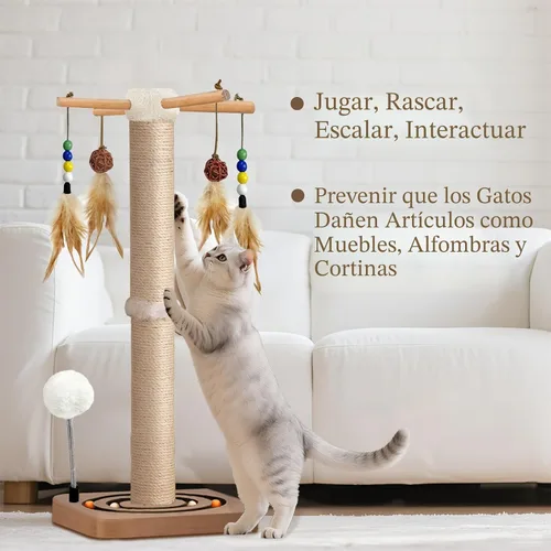 Miniatura 4 de PAROTO Rascador para gatos, rascador de torre de sisal para gatos de interior y adultos con juguetes interactivos, pista de doble bola, 2 métodos
