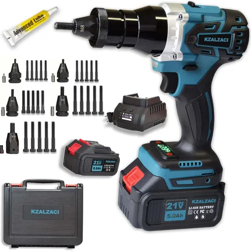 Herramienta de tuerca remachadora inalámbrica, pistola de tuerca remachadora alimentada por batería para tuercas métricas M4-M5-M6-M8-M10, remachado