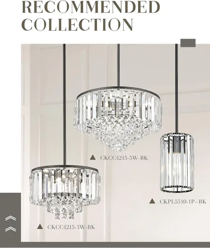 Miniatura 6 de Lámpara Colgante de Cristal, Mini Lámpara de Araña con Acabado Negro Mate, Moderna Lámpara Colgante para Cocina, Comedor, Recámara, CKPL5510-1P-BK