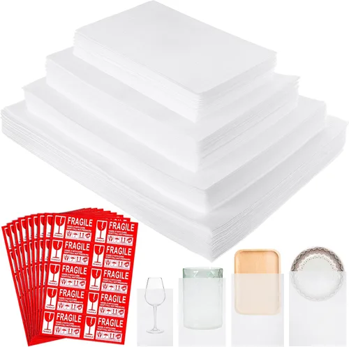 Miniatura 7 de Paquete de 200 bolsas de espuma de cojín de 4 tamaños para embalaje, suministros de mudanza, bolsas de espuma acolchada con etiquetas frágiles