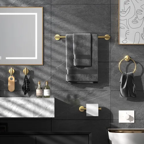 Miniatura 2 de Juego de accesorios de baño en oro cepillado, juego de 10 barras de toallas que incluye 2 barras de toallas de 16 pulgadas, soportes de papel