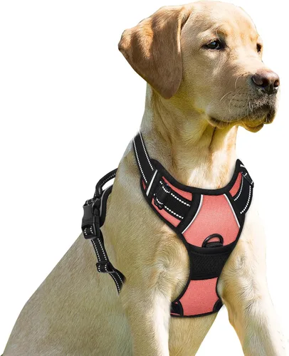 Miniatura 20 de BARKBAY Arnés sin tirones para perro, clip frontal, resistente, reflectante, mango de fácil control para pasear perros grandes (negro, L)