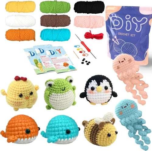 Miniatura 11 de YAMAXIN Kit de Ganchillo para Principiantes Adultos – 4PCS Kit de Inicio de Amigurumi de Animales de Ganchillo con Hilo, Ganchos, Herramientas