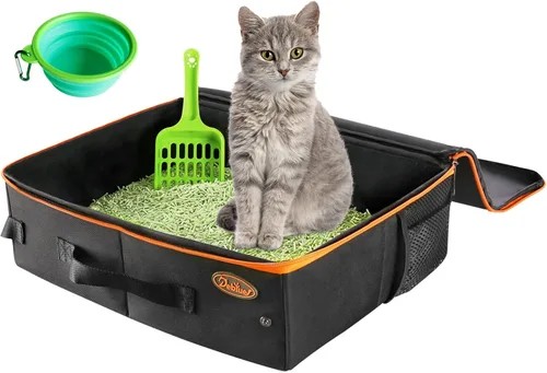 Miniatura 9 de Arenero portátil para gatos de viaje Deblue en auto, porta-arena plegable para gatos resistente al agua, caja de arena móvil para exteriores, apto