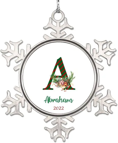 Monograma inicial letra A copo de nieve, adorno de bayas de pino de Navidad para decoración de árbol de Navidad, adornos de Navidad personalizados,