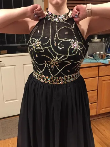 Miniatura 6 de Kivary Vestidos de noche largos de gasa degradado con cuentas transparentes halter, Ombre