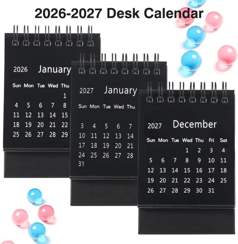 Miniatura 3 de Calendario de escritorio 2026-2027, calendario de 2 años desde enero de 2026 hasta diciembre de 2027, planificador mensual de mesa con calcomanías