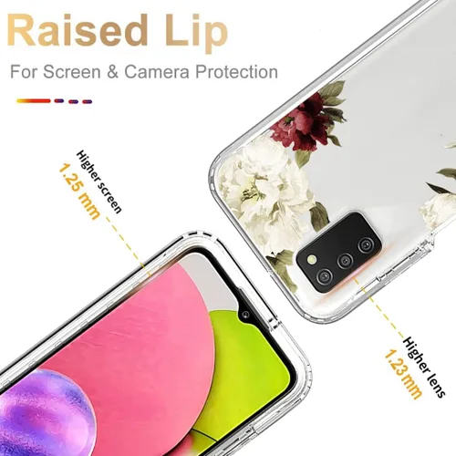 Miniatura 2 de Funda para Galaxy A03S/Samsung A03S A037U con protector de pantalla de vidrio templado, cuerpo completo, a prueba de golpes, lindo patrón floral