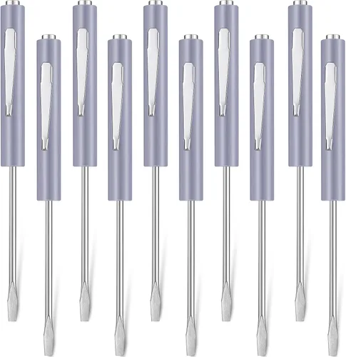 Honoson 10 Piezas de Destornillador de Bolsillo Mini con Parte Superior y Clips de Bolsillo Magnéticos, Destornillador Pequeño Ranurado con Cabeza