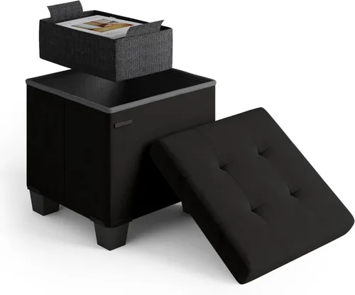 Miniatura 80 de Cubo otomano de almacenamiento con cubo pequeño, otomana cuadrada de 15 pulgadas con almacenamiento para sala de estar y dormitorio, reposapiés