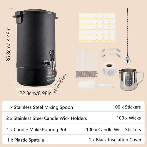 Miniatura 3 de Derretidor de cera para hacer velas, olla de fusión eléctrica grande de cera de 6.5 litros, boquilla fácil de verter, control de temperatura de 9
