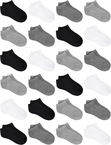 URATOT 24 pares de calcetines de corte bajo para niños Calcetines tobilleros atléticos de media amortiguación para niños o niñas