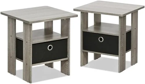 Mesa de noche con cajón Furinno, Madera Roble francés