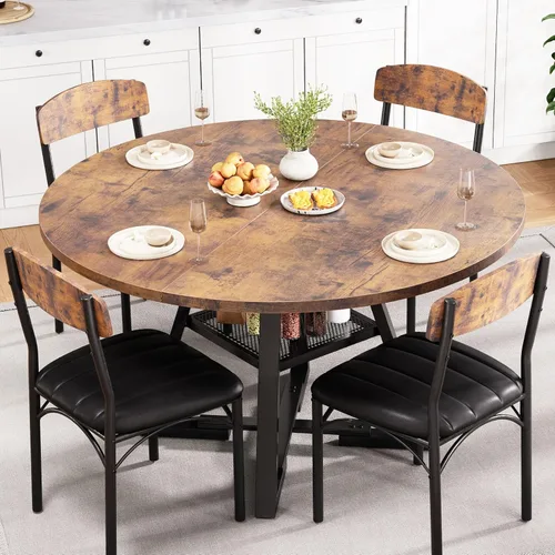 Juego de mesa de comedor redonda para 4, mesa de cocina y sillas para 4, mesa circular redonda con pedestal para comedor cena mesa auxiliar, 5