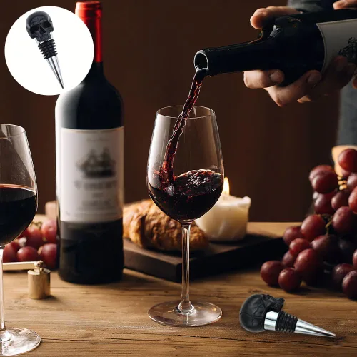 Miniatura 5 de Tapón de vino con diseño de calavera negra con lazo sellado de goma, accesorios de regalo para bar, boda, banquete, fiesta, vino, champán, amantes