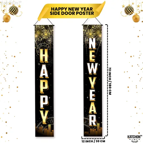 Miniatura 2 de KatchOn, Cartel de puerta de feliz año nuevo, 72 x 12 pulgadas, pancarta de feliz año nuevo para decoraciones de Año Nuevo 2026 Decoraciones NYE