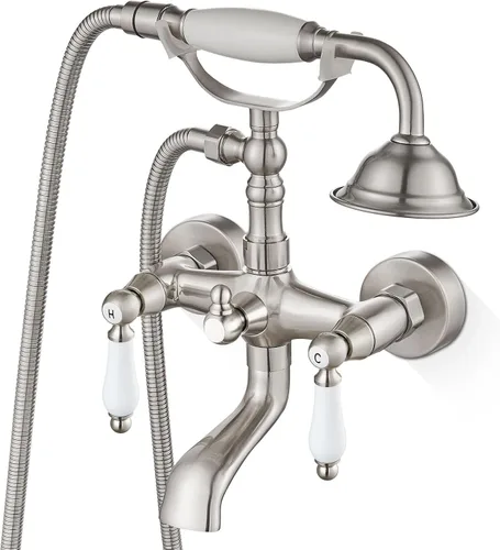 Miniatura 10 de Airuida Grifo de bañera de montaje en pared con pulverizador de mano para teléfono, mezclador doble de calor y frío, manijas de palanca, juego