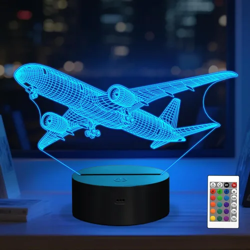 Anywin Regalos de avión para hombres, luz nocturna de avión 3D con control remoto, temporizador de 16 colores y regulable, lámpara de avión para