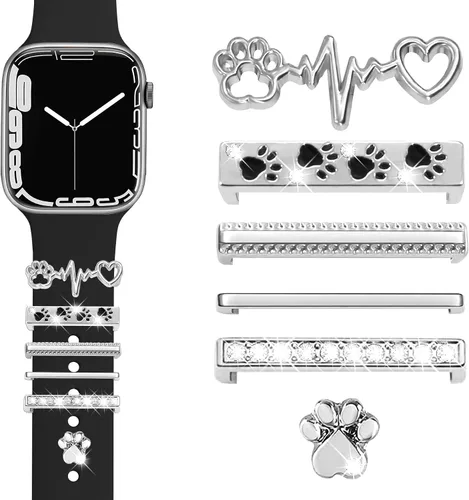 Miniatura 12 de JR.DM Dijes para correa de reloj con anillos decorativos brillantes, compatibles con Apple Watch de 1.575 pulgadas, 1.496 pulgadas, 1.614 pulgadas