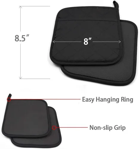 Miniatura 2 de Juego de 2 almohadillas de algodón y neopreno para horno con bolsillo de 8 x 8.5 pulgadas, juego de almohadillas calientes de doble función