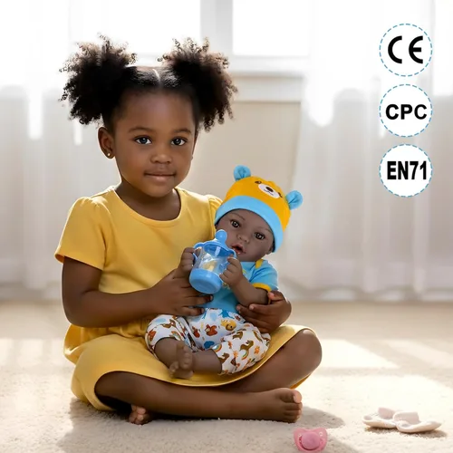 Miniatura 4 de Aori Muñecas negras Reborn – 18 pulgadas negro americano realista bebé recién nacido con cuerpo de tela suave, juego de regalo de 8 piezas
