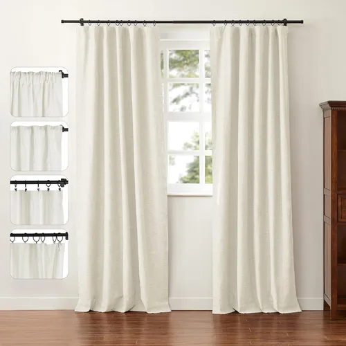 Miniatura 15 de ChadMade Cortina reductora de luz con bolsillo para barra, cortina de mezcla de lino y algodón para oficina, 96 pulgadas de largo, con pestaña Beige