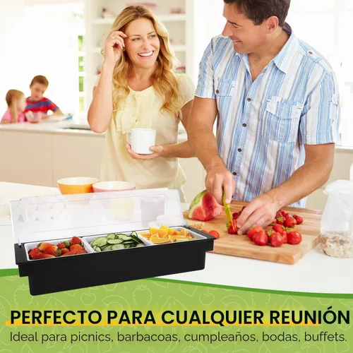 Miniatura 6 de Contenedor de Servir Condimentos Enfriado con Hielo, Organizador de Condimentos para Frutas y Verduras, Estación de Guarnición de Plástico con Tapa