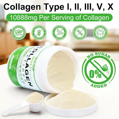 Miniatura 3 de SCOLA Péptidos de colágeno en polvo - Tipo I, II, III, V, X - Péptidos de colágeno hidrolizados con vitamina C ácido hialurónico, apoya la piel