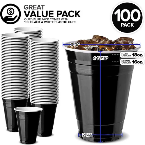 Miniatura 2 de Stock Your Home Vasos de plástico negros desechables, 16 onzas (100 unidades) resistentes, paquete de vasos grandes para fiesta, paquete a granel