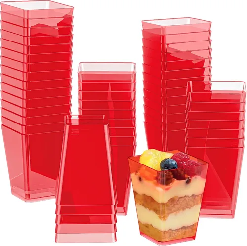 Miniatura 18 de Mifoci 50 tazas de plástico de 5 onzas para postre de color rosa para fiestas, mini tazones cuadrados desechables para postre, cuencos de parfait