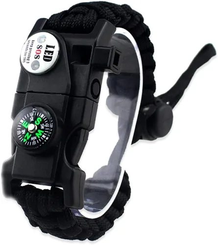 Brazalete de supervivencia con paracord, iniciador de fuego, luz SOS impermeable, brújula, silbato, AK87 ajustable 20 en 1, juego de supervivencia