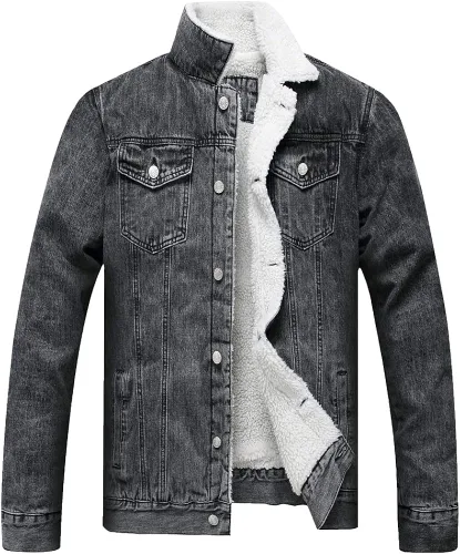 LZLER - Chaqueta vaquera para hombre de forro polar con forro de algodón Sherpa