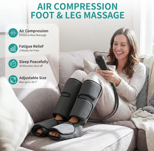Miniatura 2 de Nekteck Masajeador de piernas para circulación y relajación, masajeador de compresión de aire para pies y pantorrillas para aliviar el dolor, edema