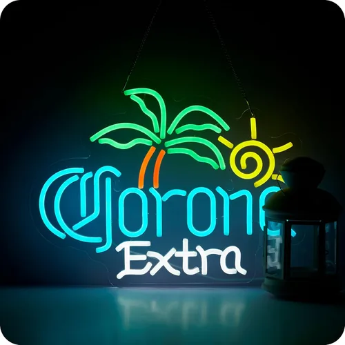 Letrero de neón de Palm Tree Coron Beer para decoración de pared, bar, luces LED de cerveza extra, para hombre, cueva, pub, tienda, fiesta, club,