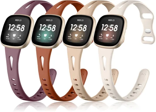 Miniatura 17 de Ouwegaga Compatible con correas Fitbit Sense 2 y Versa 4 para mujer, correa deportiva delgada de silicona suave con orificios de aire transpirables