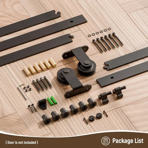 Miniatura 6 de CCJH - Kit de herrajes para puerta corrediza de granero de 6.6 pies, resistente, suave y silencioso, fácil de instalar, p/paneles de puerta indiv.