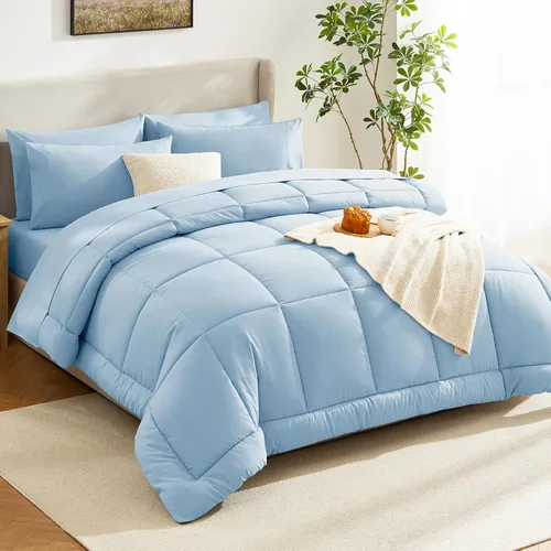 Miniatura 7 de CozyLux Juego de edredón tamaño individual XL, color azul bebé, 5 piezas, cama individual extra larga en una bolsa para dormitorio universitario
