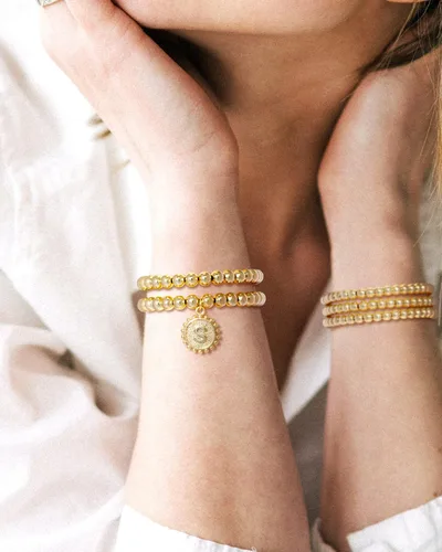 Miniatura 4 de adoyi Gold Silver Bracelets for Women Beaded Bracelet 14K Gold Plated Bracelet Stack Initial Letter A-Z Strand Stretch Bead Stackable Bracelet Set