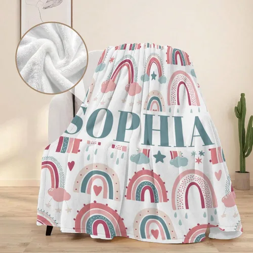 Miniatura 2 de Manta de arcoíris personalizada para familia, adultos, niños, mantas con nombre personalizado con patrón de arco iris para niños y niñas, lindas