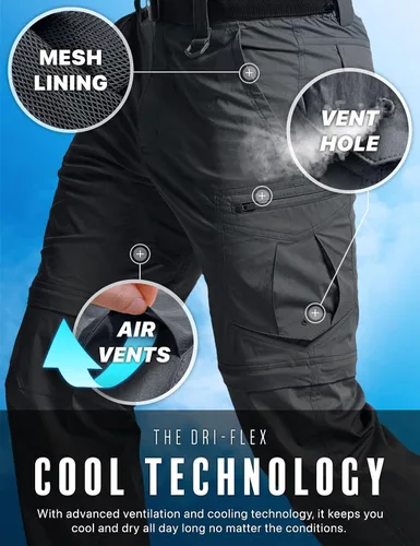 Miniatura 5 de CQR Pantalones cargo convertibles para hombre, resistentes al agua, con cremallera, ligeros, elásticos, UPF 50+, pantalones de trabajo al aire libre