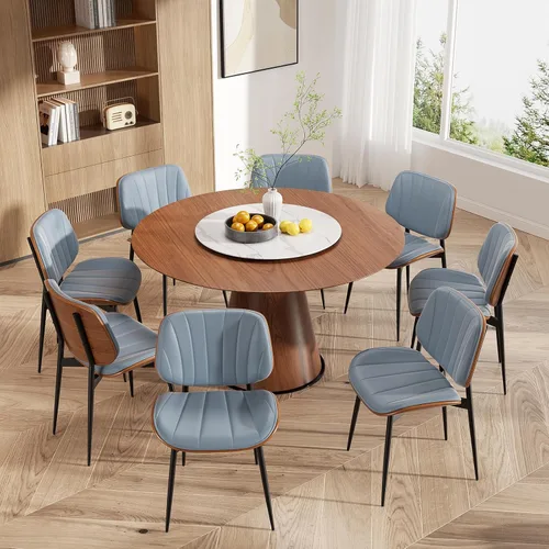 Miniatura 24 de Silla de comedor, sillas de comedor modernas de mediados de siglo, sillas de cocina tapizadas de piel sintética con respaldo de madera curvada