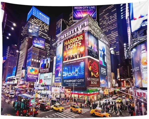 Emvency Tapiz City Enero Iluminado Fachadas de Teatros 2011 en Times Square Night Musical Carteles de Teatro Decoración del Hogar Colgante de Pared