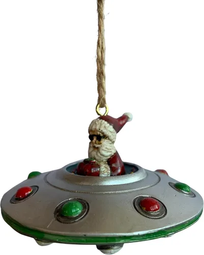 Miniatura 6 de Bella Haus Christmas Shoppe - Adorno de platillo volador con giro de abducción alienígena Divertida decoración navideña de ovni y vaca Ideal