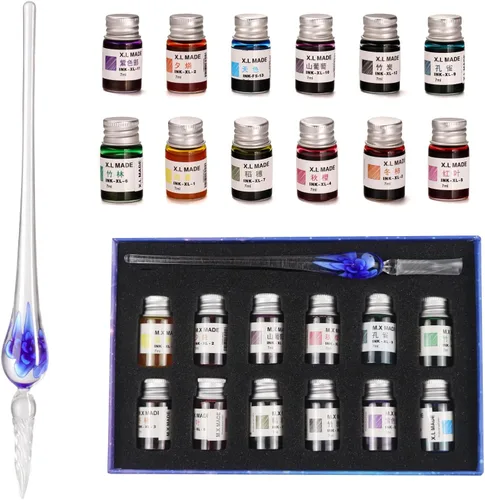 Miniatura 6 de Juego de bolígrafos de cristal para caligrafía, 12 tintas coloridas, juegos de caligrafía para arte, escritura, firma, decoración, regalo