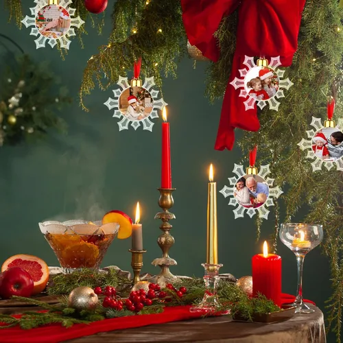 Miniatura 5 de Skylety 48 Piezas Bolas de Adorno de Fotos de Navidad de 3.54" Plástico Transparente Colgante Marco de Fotos Adorno Esferas de Fotos Familiares